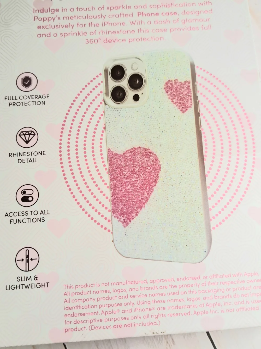 Xo Poppy Glitter Heart Phone Case for iPhone 14 Pro Max